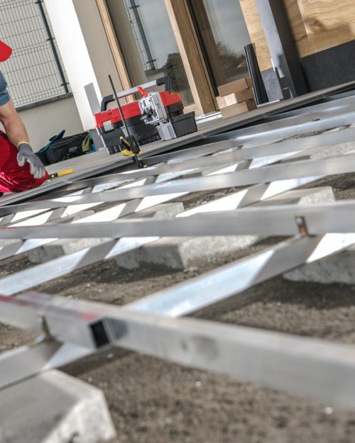 Construction Worker Building Composite Boards Patio